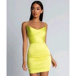 Mini neon green tie-back Meshki satin dress